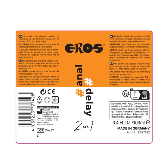 EROS 2in1 anal delay 100ml Lubricant 