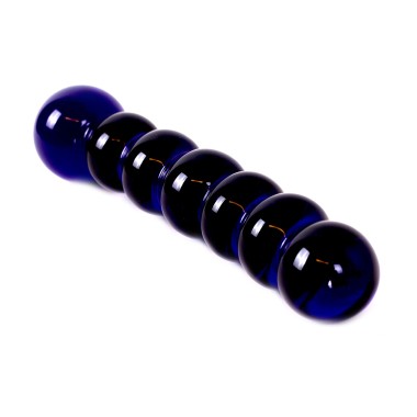 Glass Dildo Black/Blue Beads