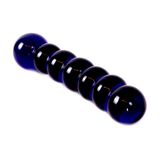 Glass Dildo Black/Blue Beads