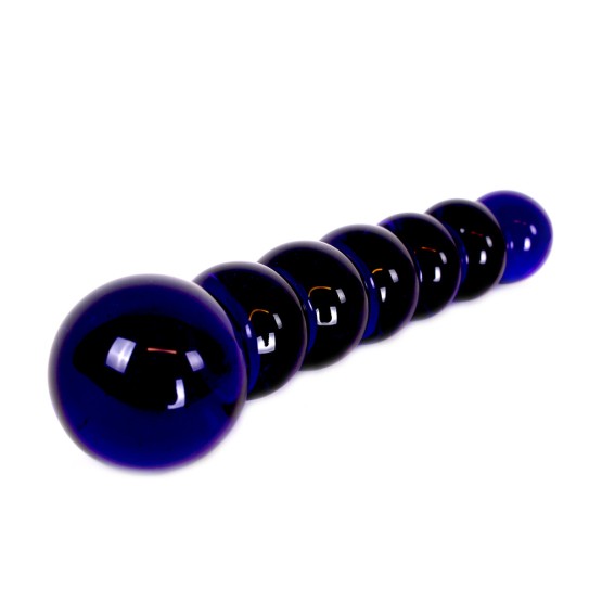 Glass Dildo Black/Blue Beads