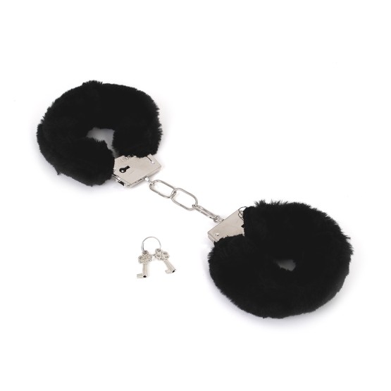 Budget Thin-Metal Black Plush Handcuffs