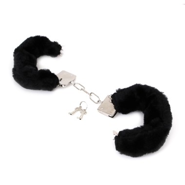 Budget Thin-Metal Black Plush Handcuffs