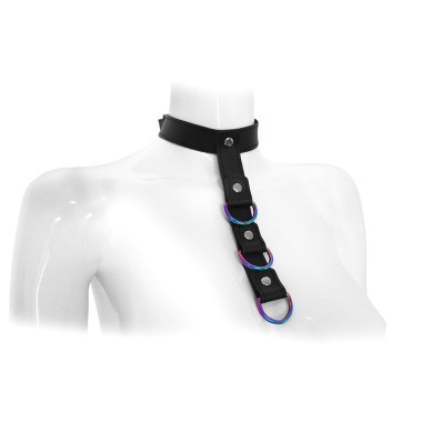 Leather Collar Connecting Strap Rainbow