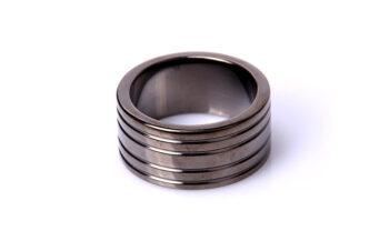 Black Steel Cockring Ribbed - 40 mm