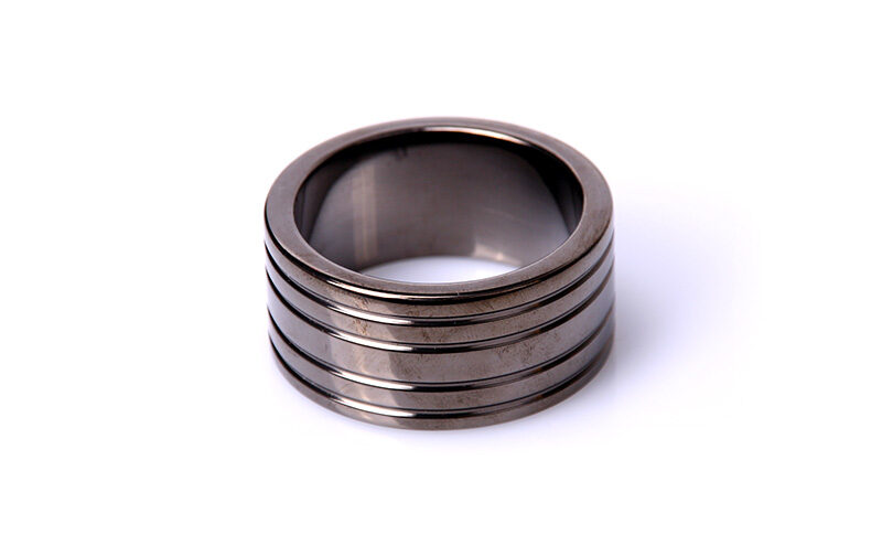 Black Steel Cockring Ribbed - 40 mm