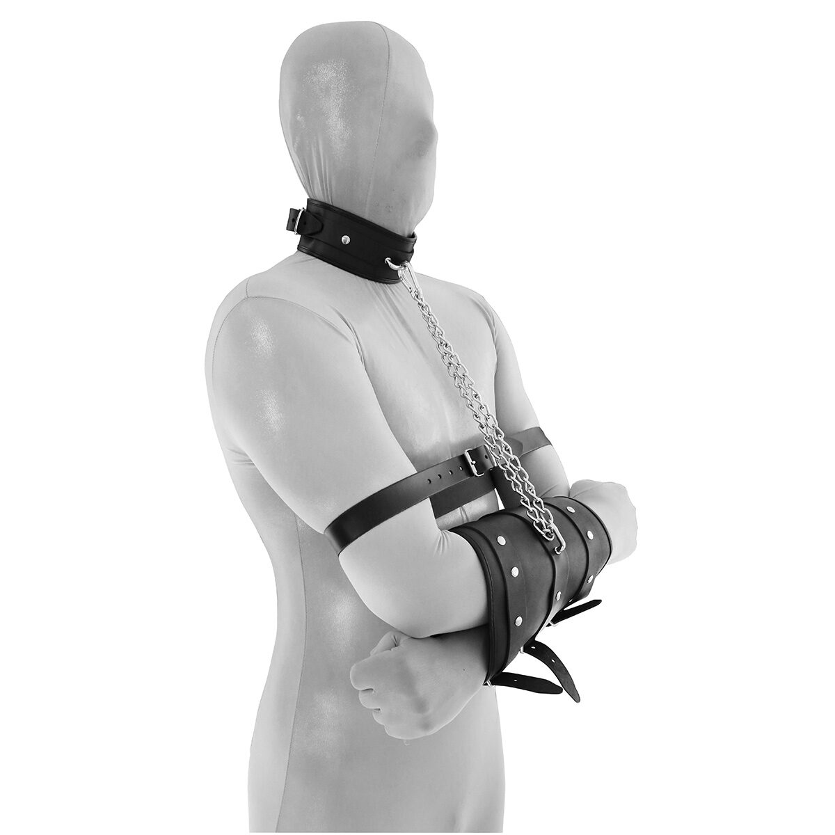 Leather handcuffs Double with collar and chain