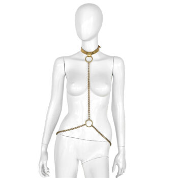 Deluxe Gold Leather Collar and Gold Chains