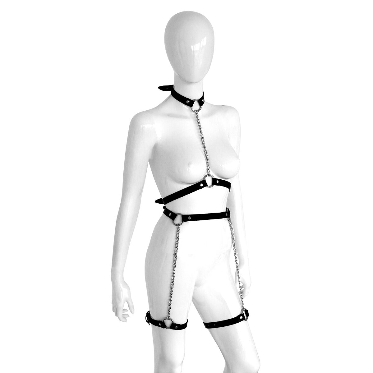 Leather Chain Harness with Leg Straps