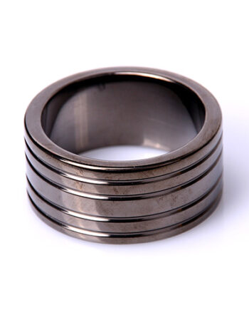 Black Steel Cockring Ribbed - 40 mm