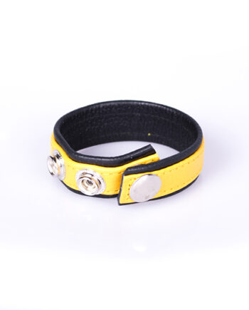 Rainbow Leather Cock Strap - Black & Yellow
