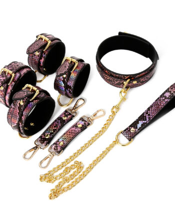 3 Piece BDSM Set Gold/Pink Reptile