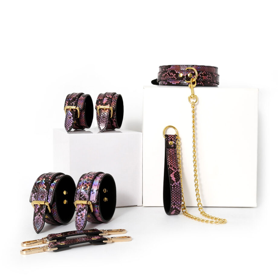 3 Piece BDSM Set Gold/Pink Reptile