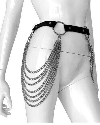 Adjustable leather belt with chains