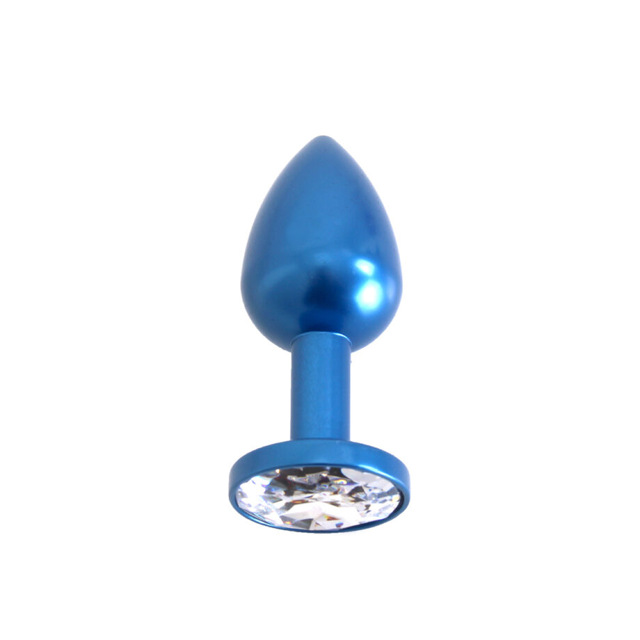 Aluminium Buttplug Blue with Clear Gem