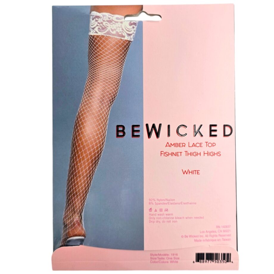 Amber Lace Top Fishnet Thigh Highs - WH / OS