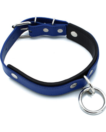 Black & Blue Leather Collar big O-Ring