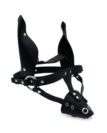 Black Leather Dog Mask with Ears & Snout