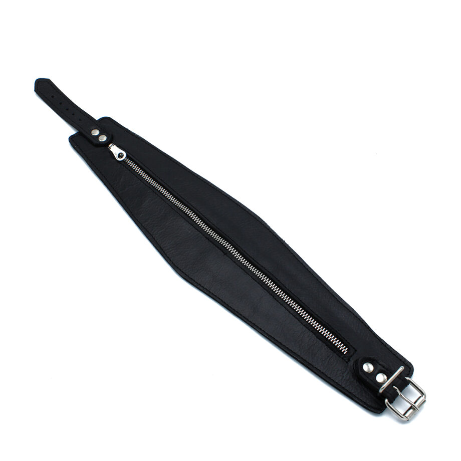 Black Leather High-Neck Collar with Zipper
