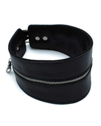 Black Leather High-Neck Collar with Zipper