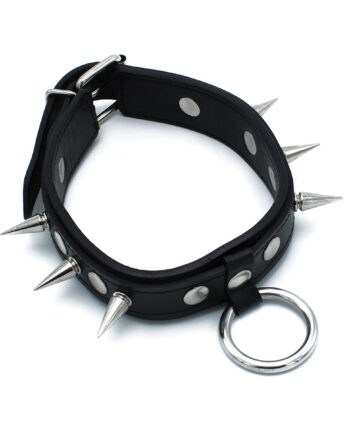 Black Leather Spiked Collar with O-Ring