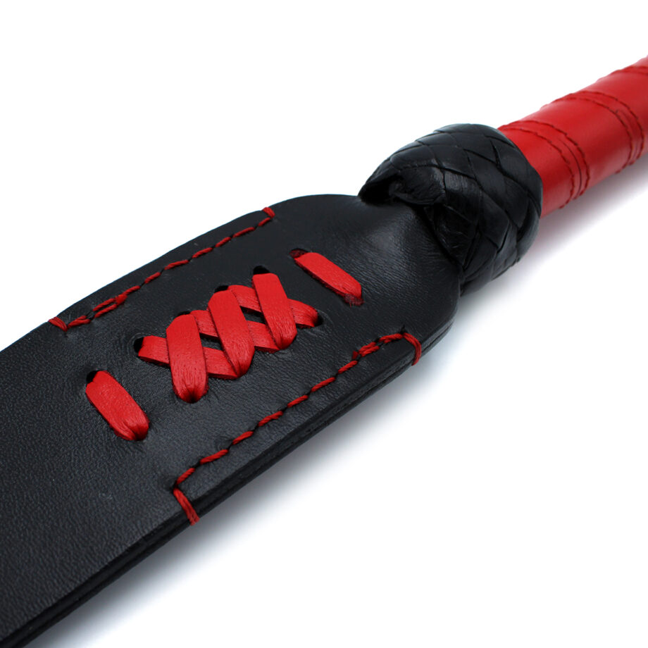 Black & Red Leather Long Paddle Whip