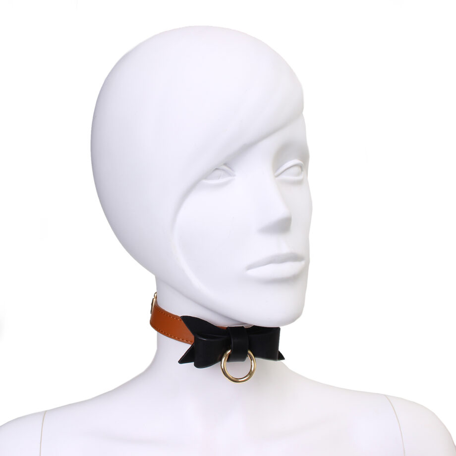 Brown Leather Bow Tie Collar & Leash