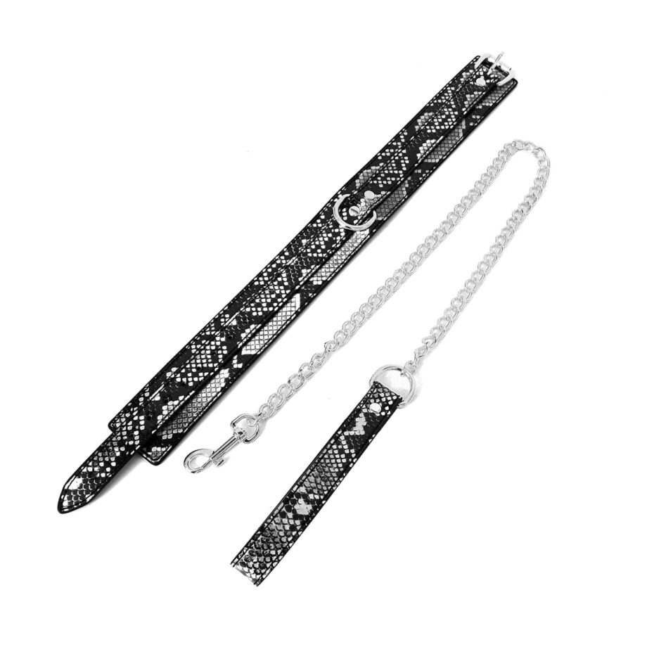 Collar Black/Silver Reptile with Leash
