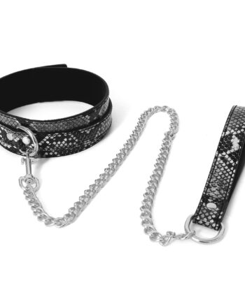 Collar Black/Silver Reptile with Leash