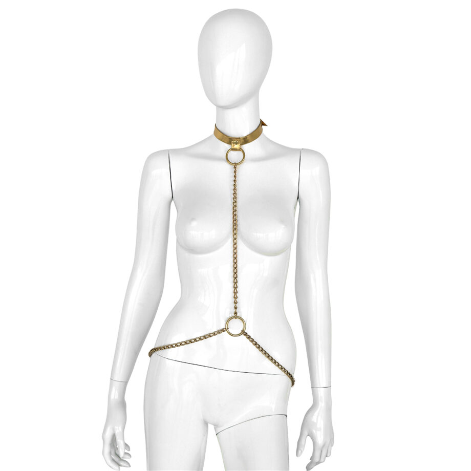 Deluxe Gold Leather Collar and Gold Chains