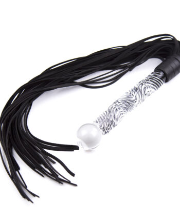 Fancy Black Flogger with Glass Handle