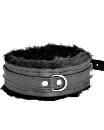 Fluffy Inside Black Leather Collar