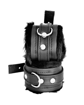 Fluffy Inside Black Leather Handcuffs