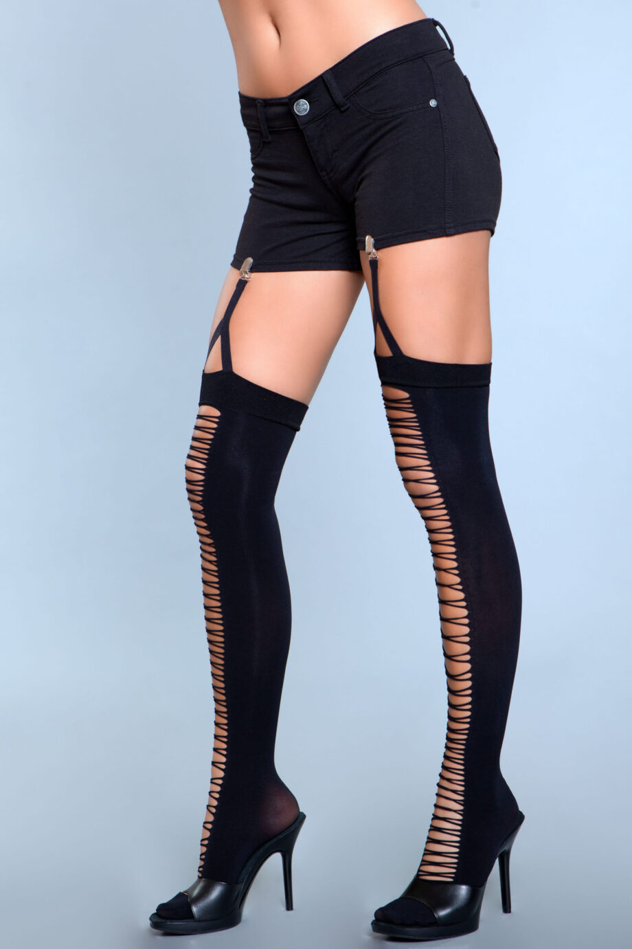Illusion Clip Garter Thigh Highs - BLK / OS