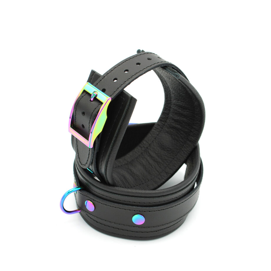 Leather Ankle Cuffs Black Rainbow