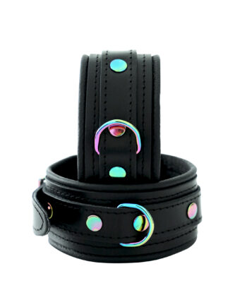 Leather Ankle Cuffs Black Rainbow