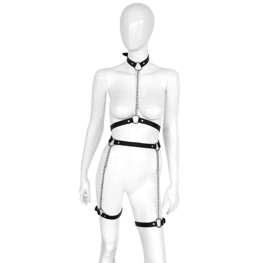 Leather Chain Harness with Leg Straps
