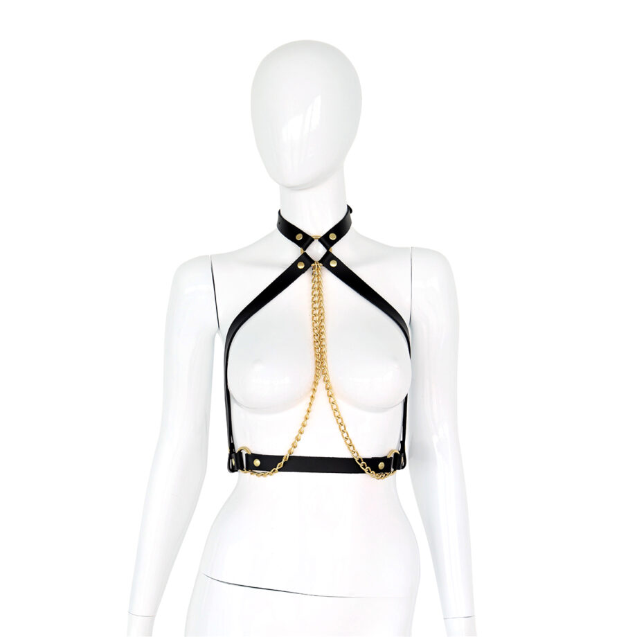 Leather Collar Chest with Gold Chains