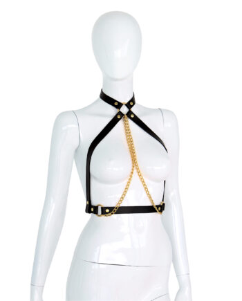 Leather Collar Chest with Gold Chains