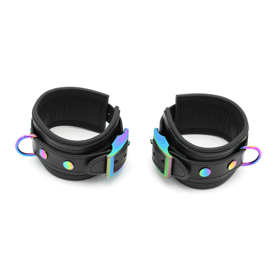 Leather Handcuffs Black Rainbow