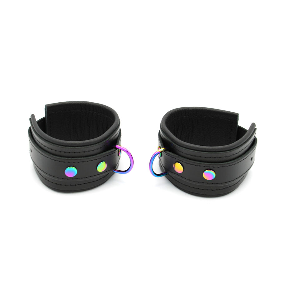 Leather Handcuffs Black Rainbow