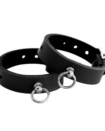 Leather Handcuffs Mini O-Ring Black