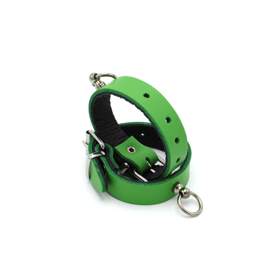 Leather Handcuffs Mini O-Ring Green