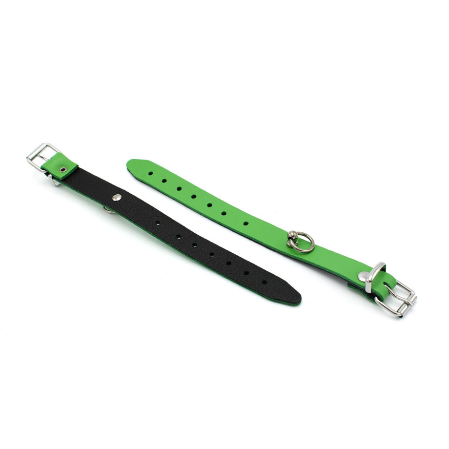 Leather Handcuffs Mini O-Ring Green