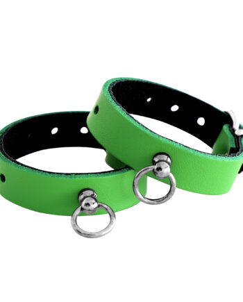 Leather Handcuffs Mini O-Ring Green
