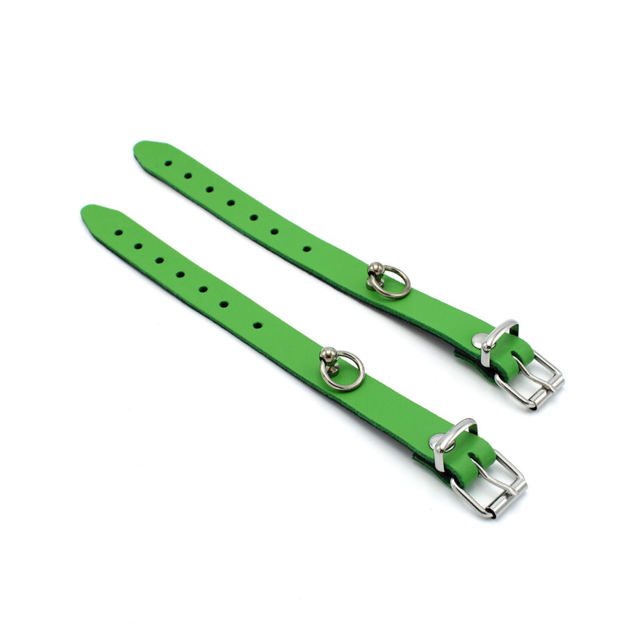 Leather Handcuffs Mini O-Ring Green