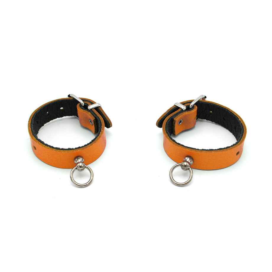 Leather Handcuffs Mini O-Ring Orange