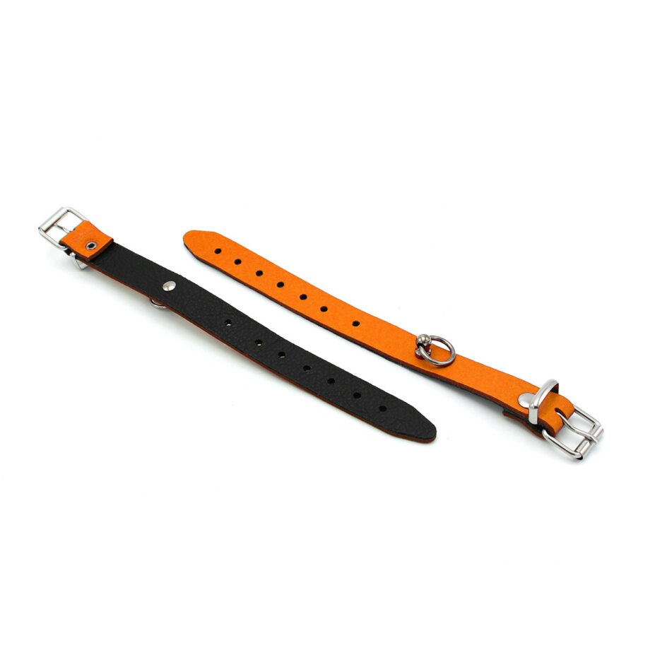 Leather Handcuffs Mini O-Ring Orange