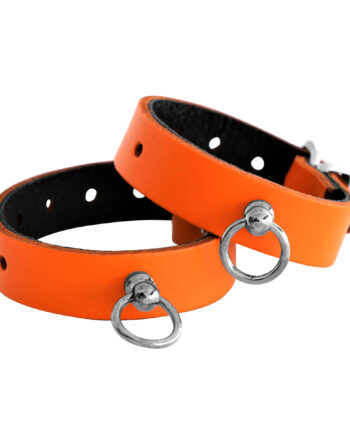 Leather Handcuffs Mini O-Ring Orange