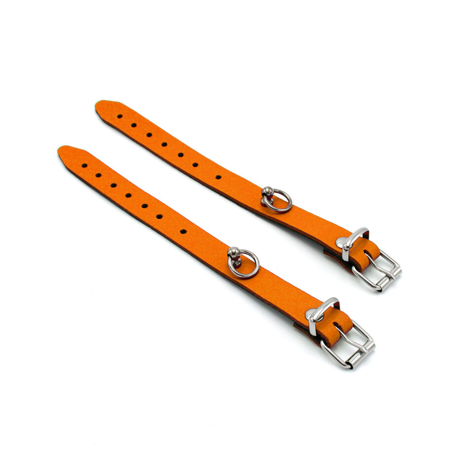 Leather Handcuffs Mini O-Ring Orange