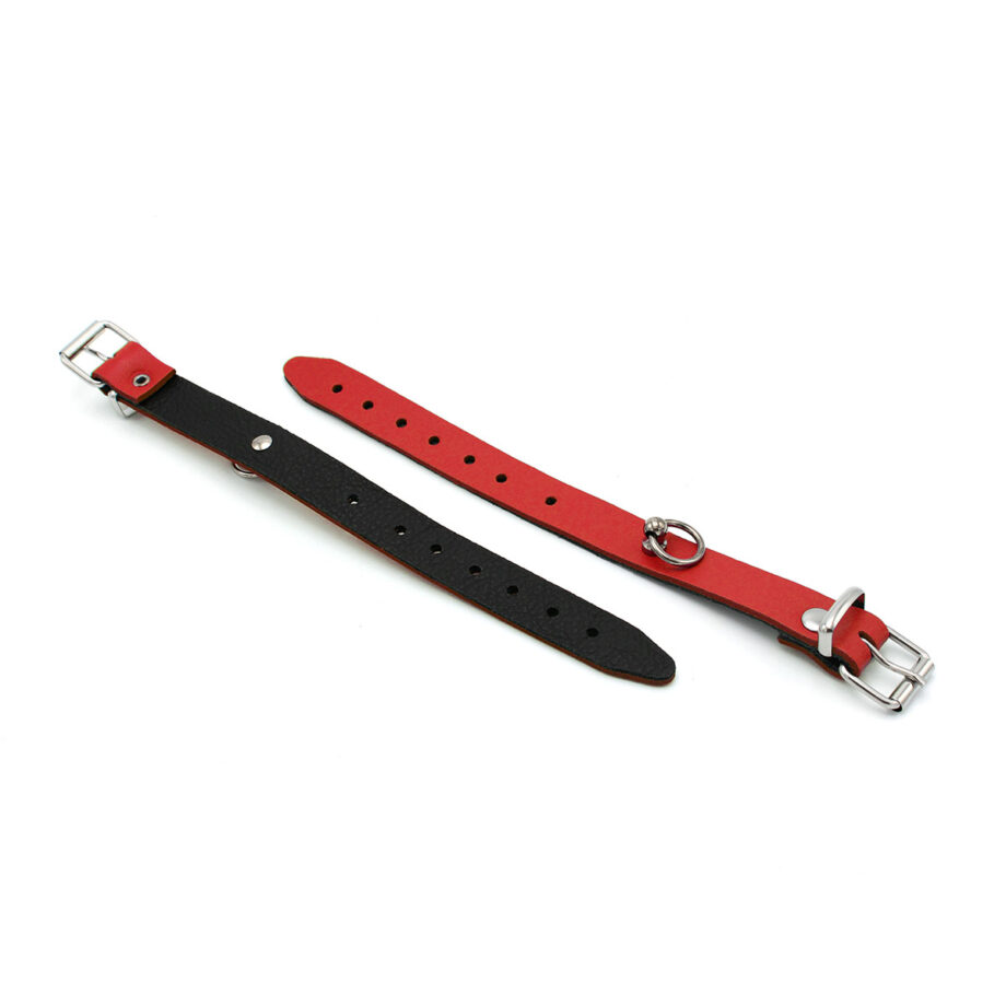 Leather Handcuffs Mini O-Ring Red